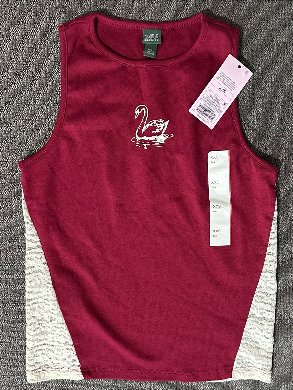 Wild Fable Swan Logo Sleeveless Tank Lace Detail - Burgundy